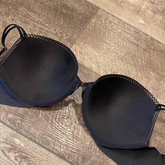 VICTORIA'S SECRET Black Rose Gold Metallic Dot Push Up Bra 34DD - Picture 3 of 5